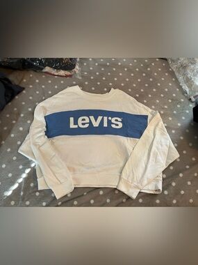 Levi's White Crewneck Sweatshirt with Blue Logo Block
